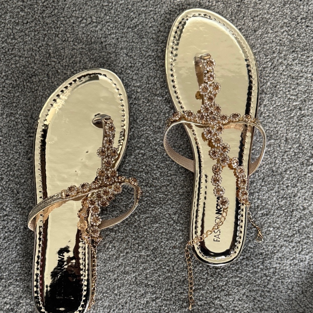 Fashion Nova Gold Crystal Women's Sandals